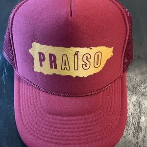 Praiso Trucker Hat in Burgundy with Gold Logo